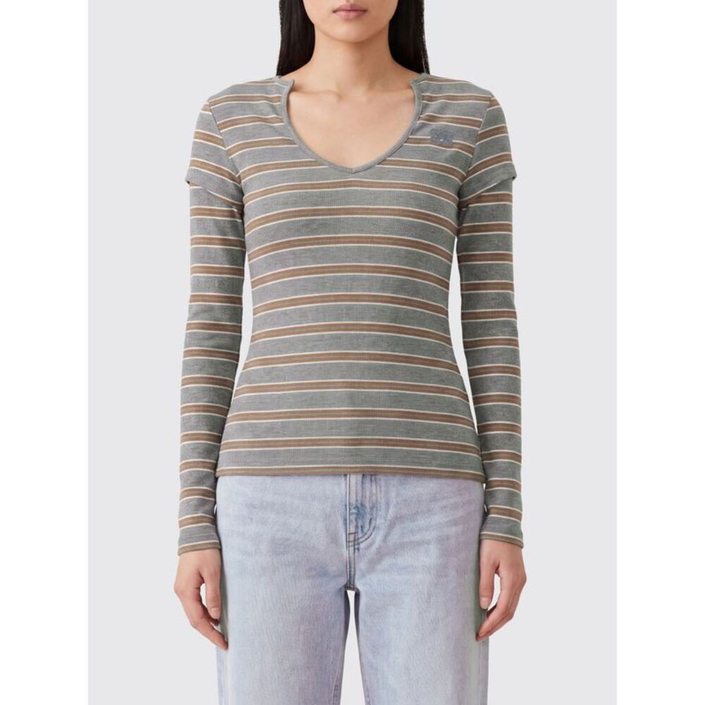 Ganni Women Ganni Striped Organic Cotton Slim-Fit Top With Double-Layer Design